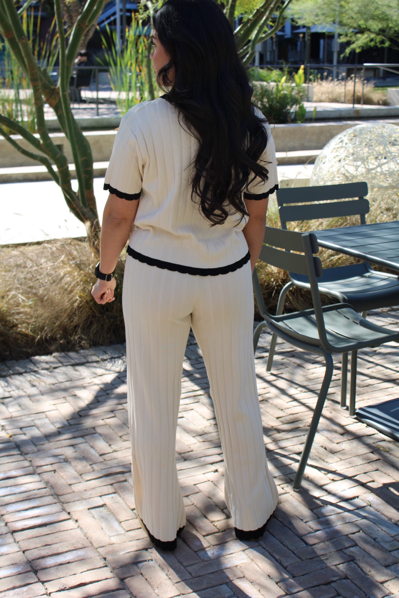 Creamy Contrast Ribbed Pant Set