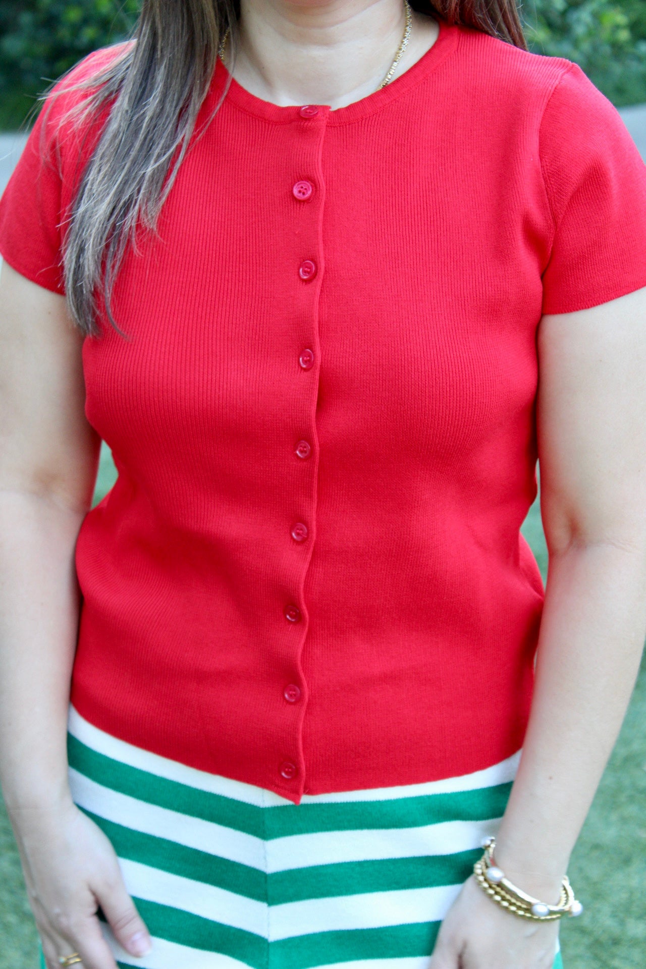 Cherry Pop Button Front Top