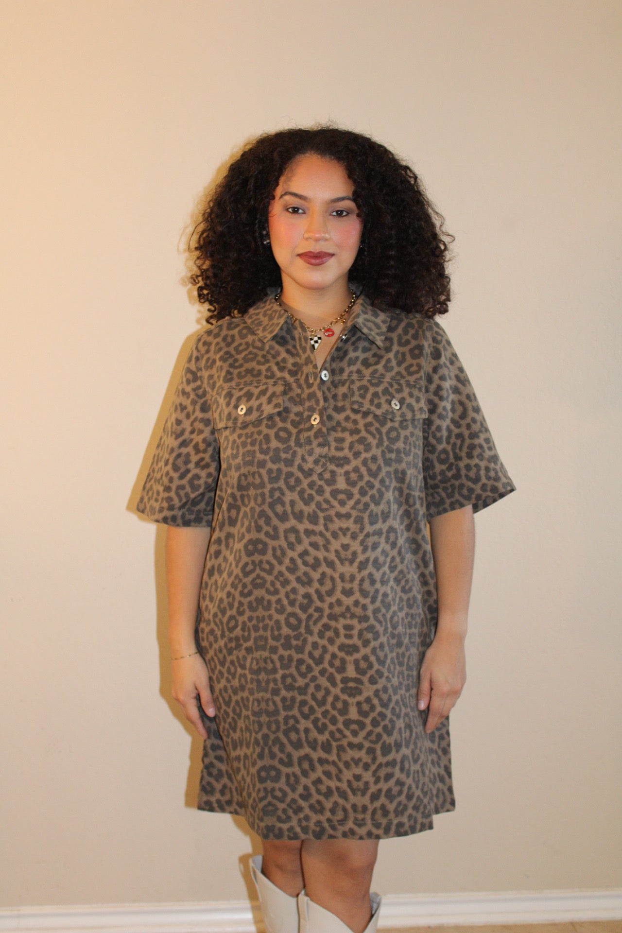 Mika Button Leopard Dress