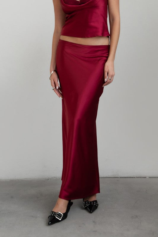 Megan Burgundy Maxi Satin Skirt
