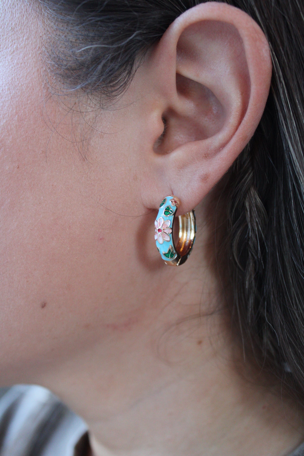 Viola Vintage Enamel Floral Huggie Hoops