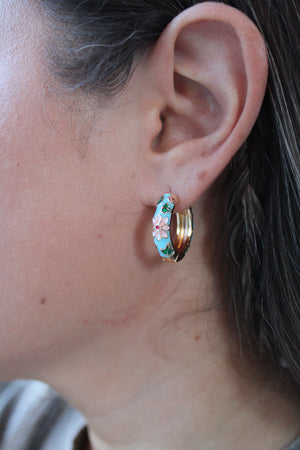 Viola Vintage Enamel Floral Huggie Hoops
