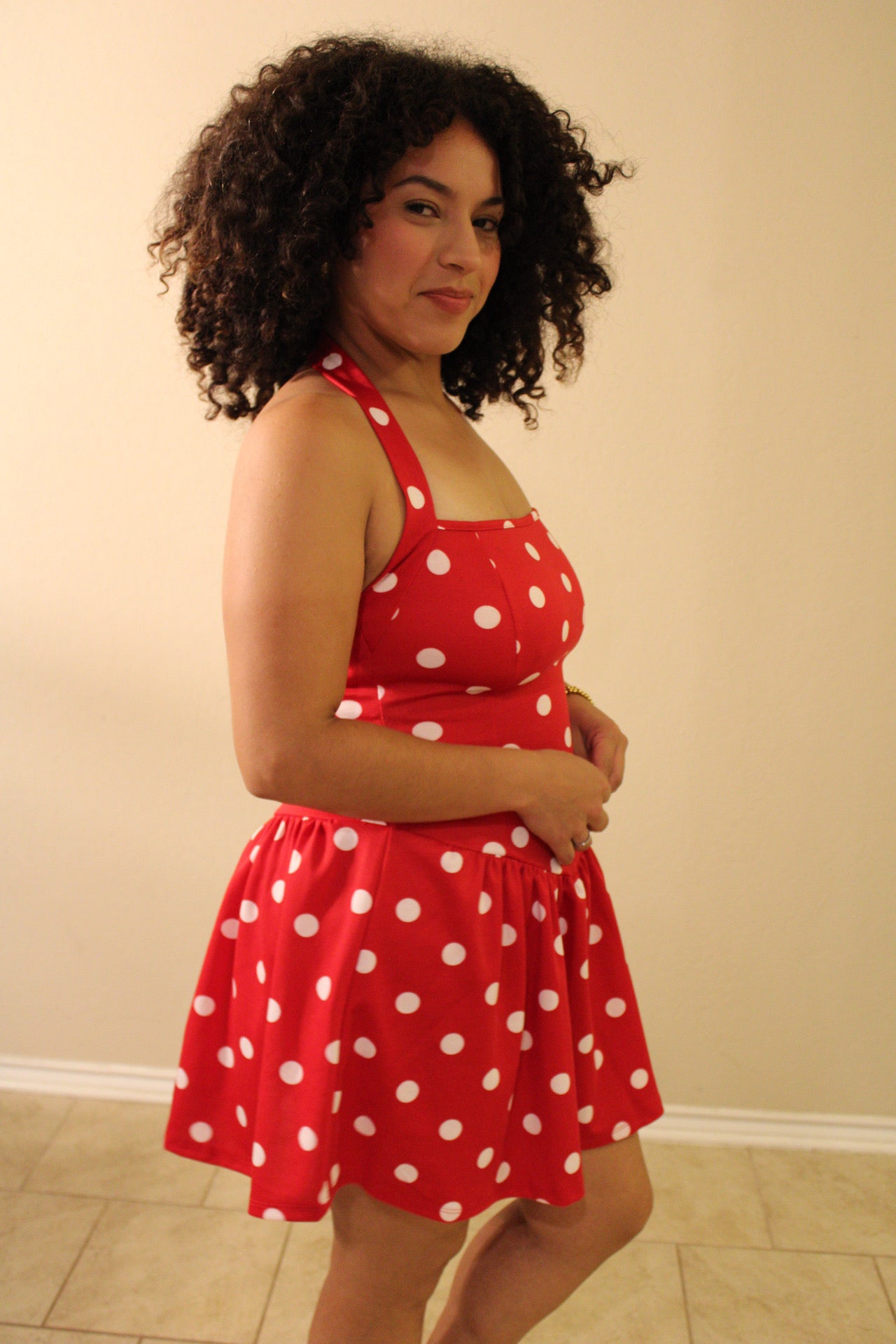 Nancy Halter Polka Dot Flared Mini Dress