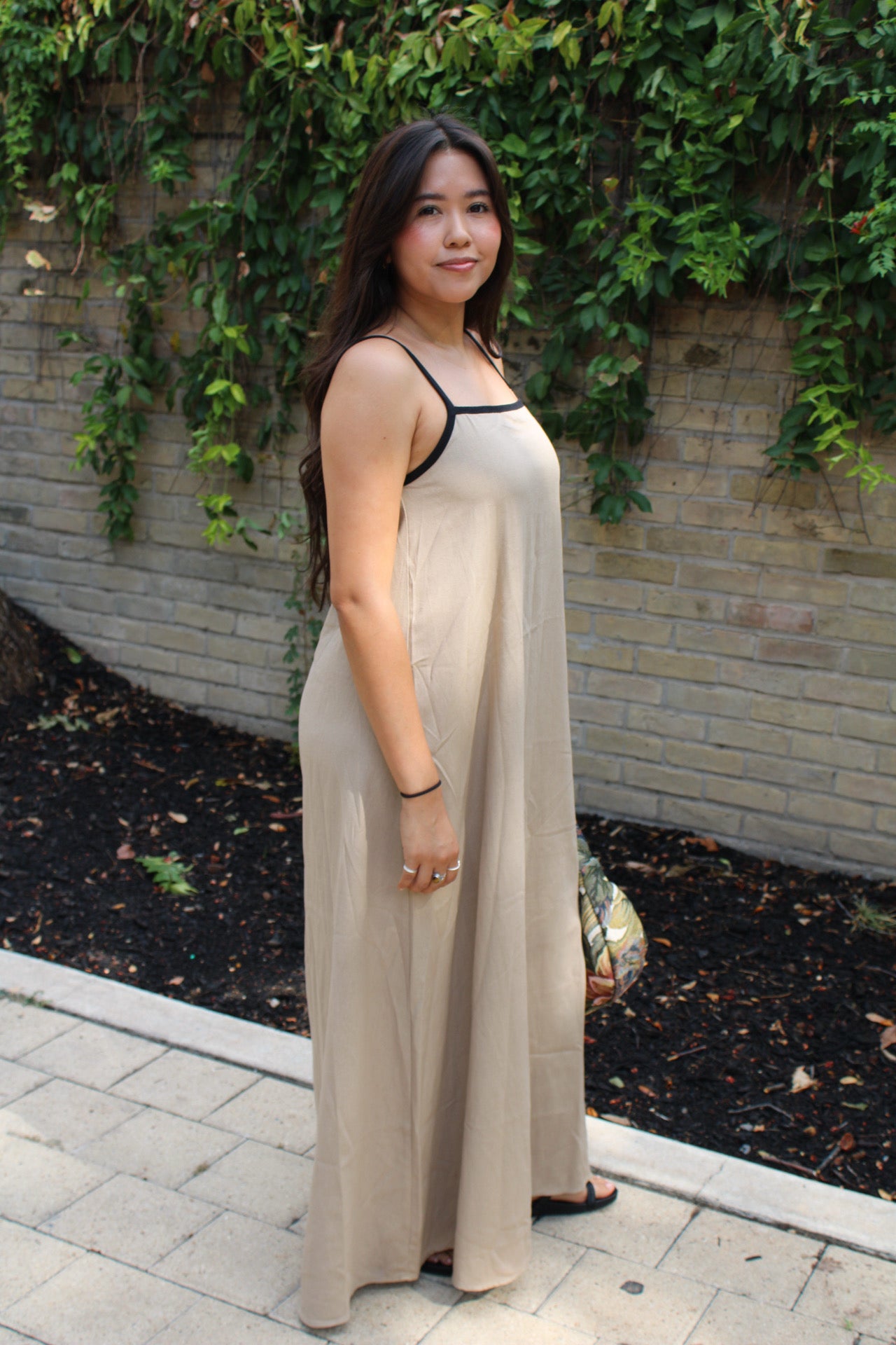 All Natural Contrast Trim Maxi Dress