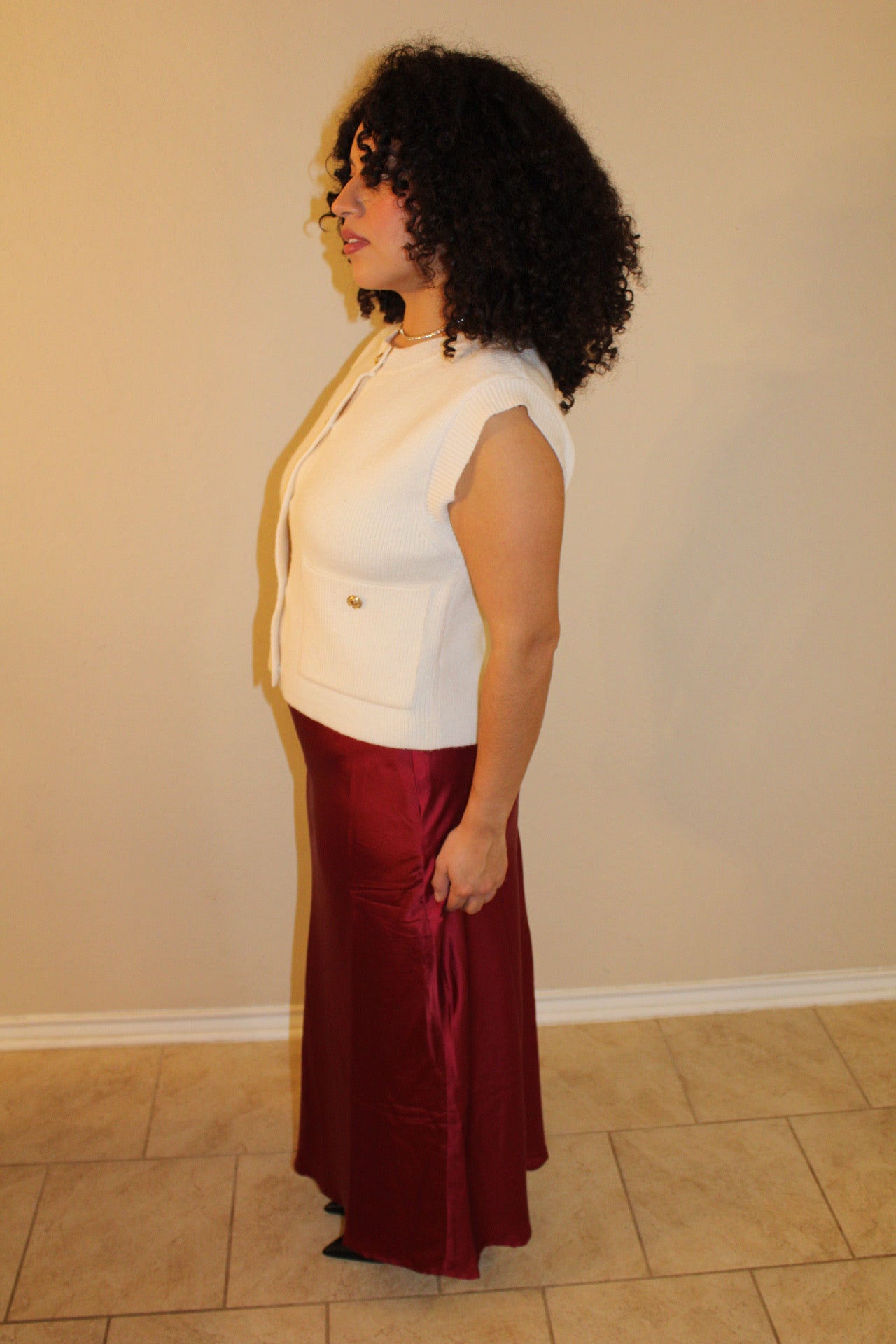 Megan Burgundy Maxi Satin Skirt