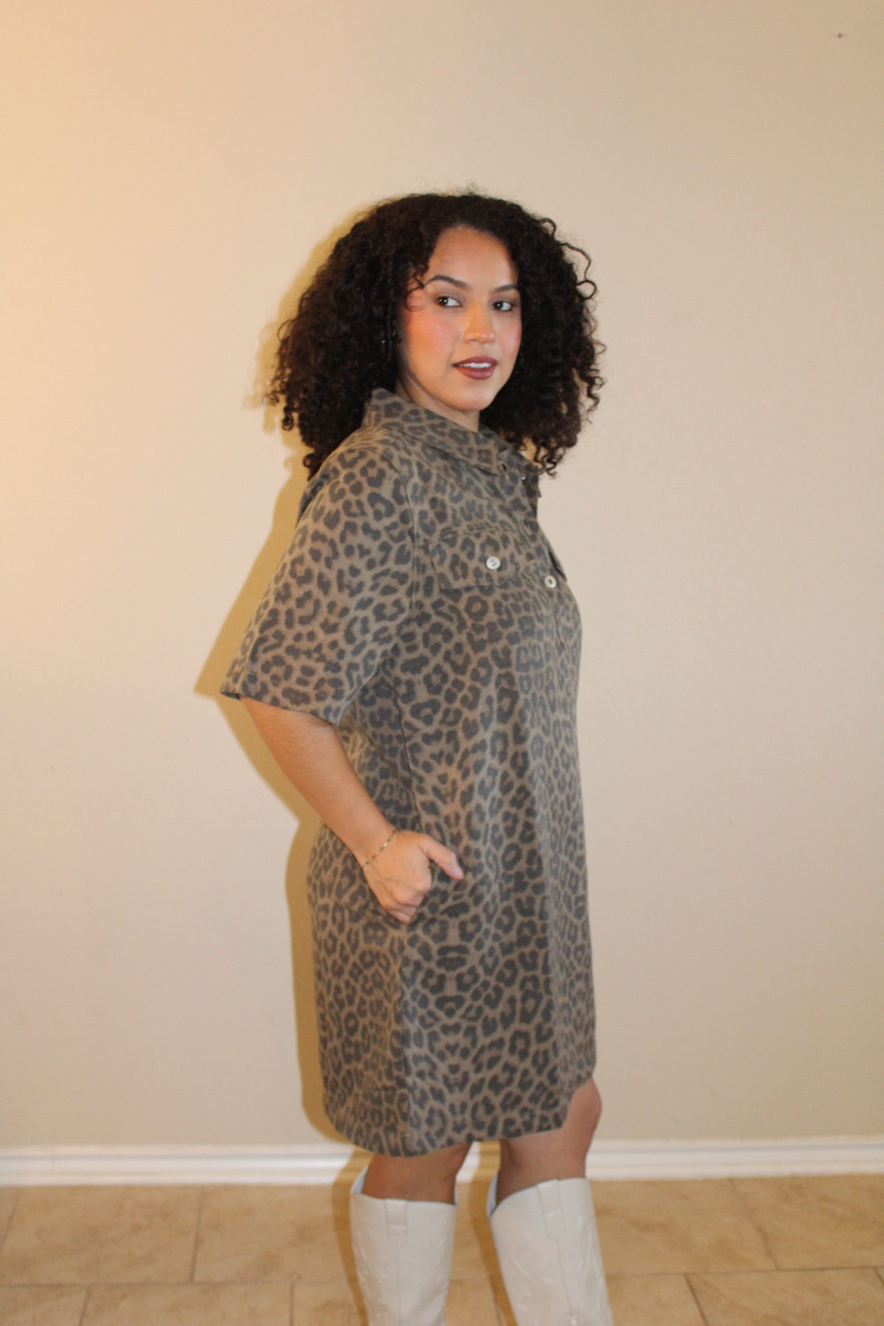 Mika Button Leopard Dress