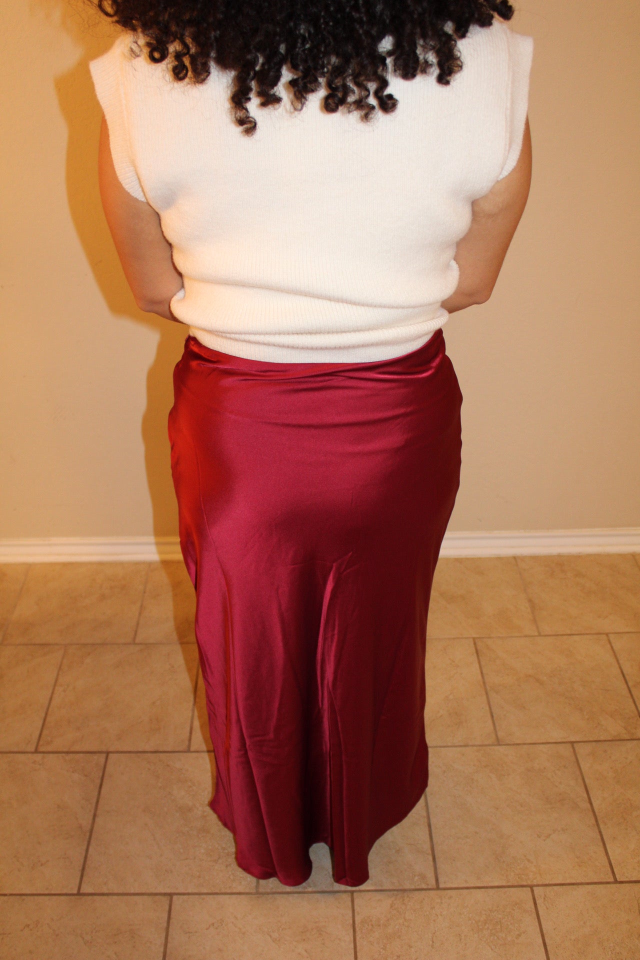 Megan Burgundy Maxi Satin Skirt