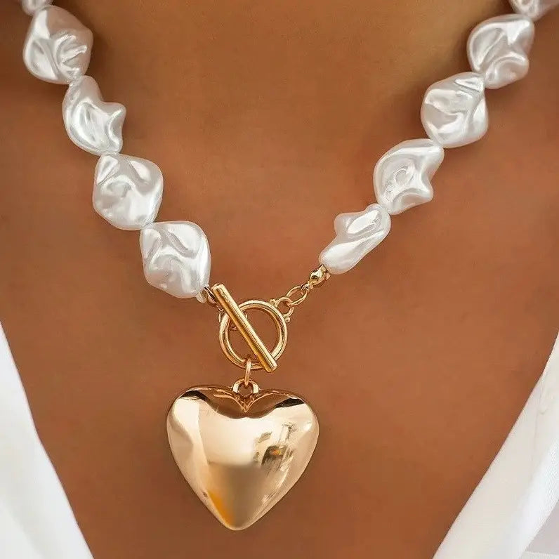 Myla Chunky Pearl Heart Necklace