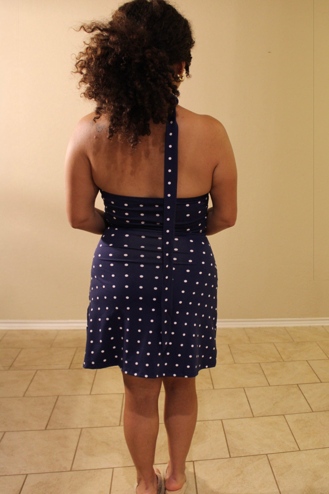 Dana One Shoulder Choker Polka Dot Dress