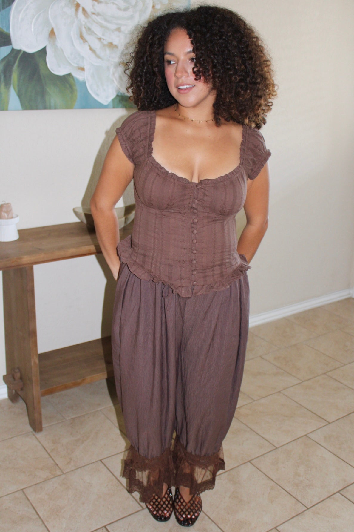Tiana Ruffle Button Down Top