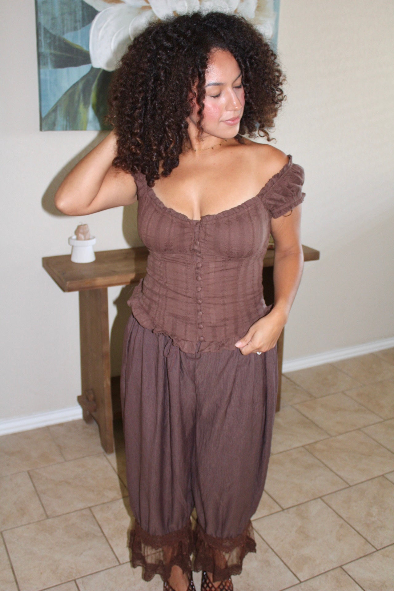 Tiana Ruffle Button Down Top
