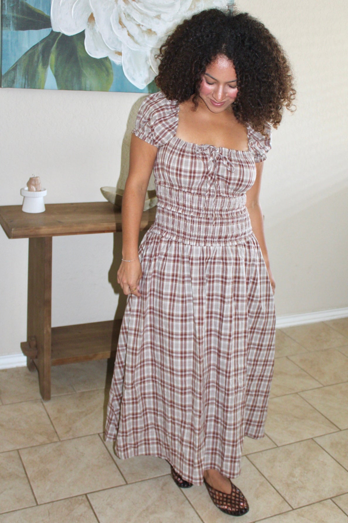 Willa Plaid Puff Sleeve Maxi Dress