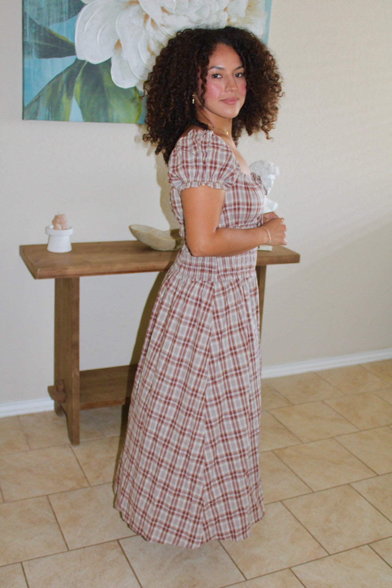 Willa Plaid Puff Sleeve Maxi Dress