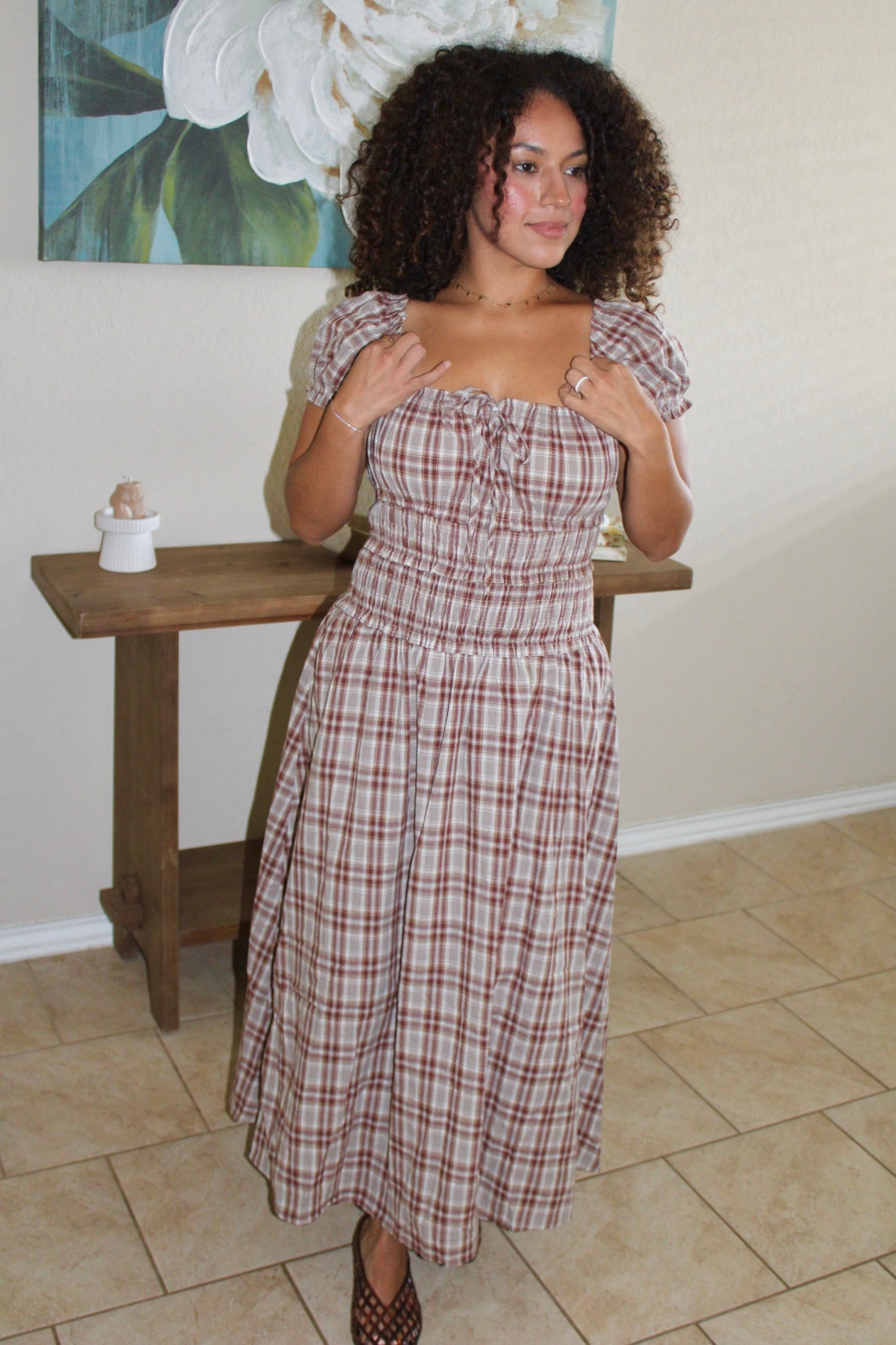 Willa Plaid Puff Sleeve Maxi Dress