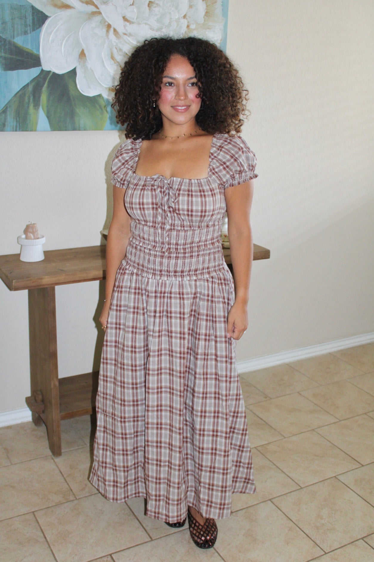 Willa Plaid Puff Sleeve Maxi Dress