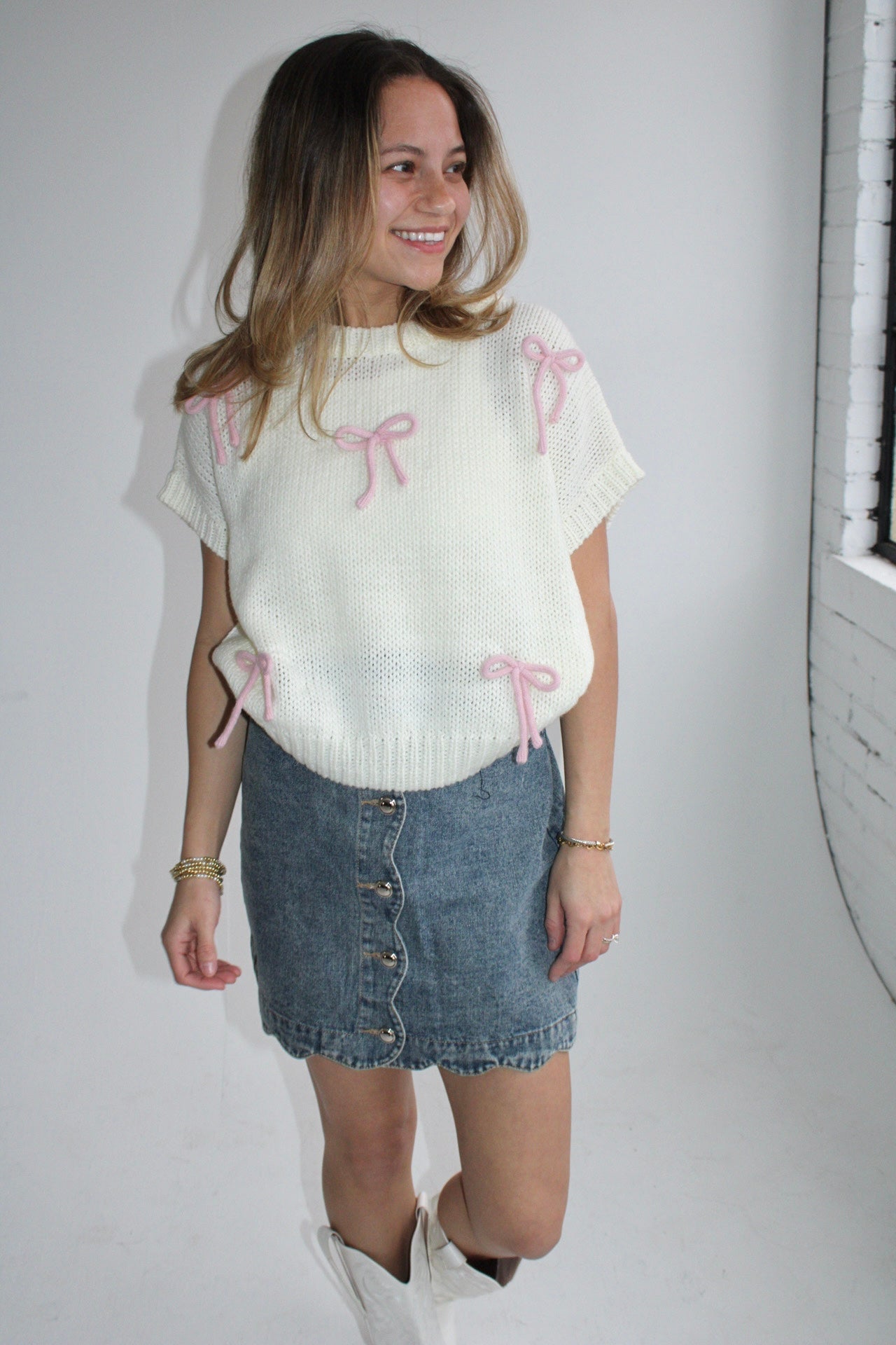 Blushing Bow Knit Top