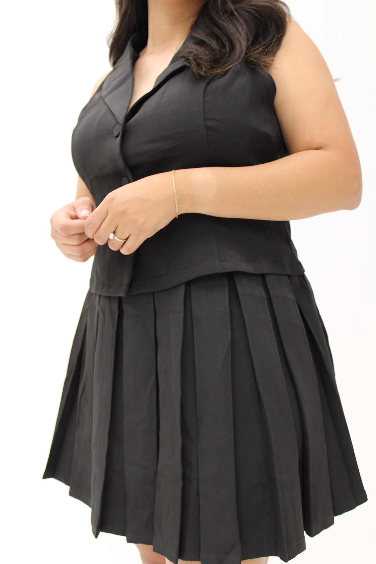 Classic Noir Vest and Pleated Skirt Set