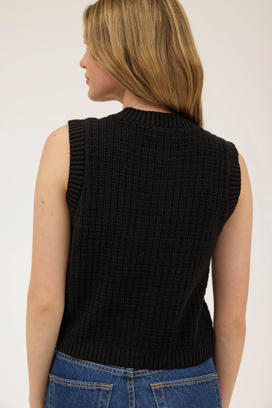 Laurel Knitted Gold Button Up Sleeveless Cardigan